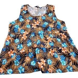 Lands End Tank Top Womens 2X Floral Crinkle Knit Colorful Sleeveless